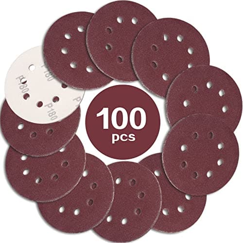 Image of STEBRUAM 100PCS 125mm Sanding Discs 180 Grit, 5 Inch 8 Hole Hook and Loop Sanding Pads for Random Orbital Sander
