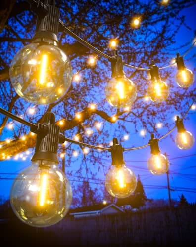 Image of Outdoor LED String Lights Mains Powered 7.6M/25 FT G40 Globe Garden Patio String Festoon Lights with 12+1 Shatterproof Waterproof LED Plastic Bulbs for Garden Patio Pergola Bar Yard Wedding Party