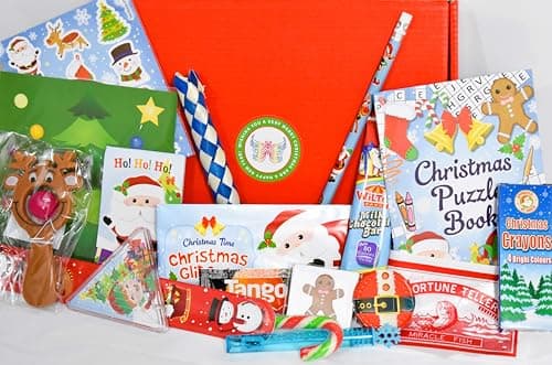 Image of Classic Retro Christmas Sweets and Treats Mini Letter Box Treat Gift Box - Filled with Classic Christmas Festive Themed Pocket Money Toys and Chocolate (alternative Selection Box)
