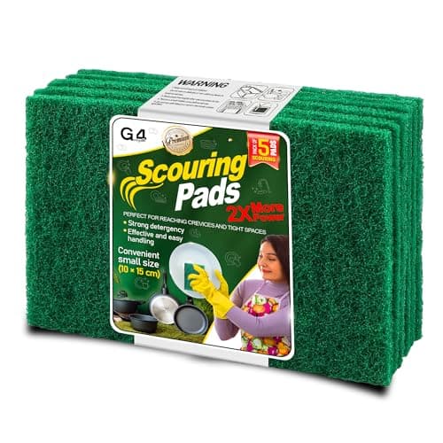 Image of G4GADGET Heavy Duty Scouring Pads Green 5 Pack (3.9 x 5.9 inch / 10 x 15 cm) – Non-Scratch Multipurpose Scrubber for Kitchen, Sink, Pots, Pans & Dish Cleaning – Durable Reusable Scourers
