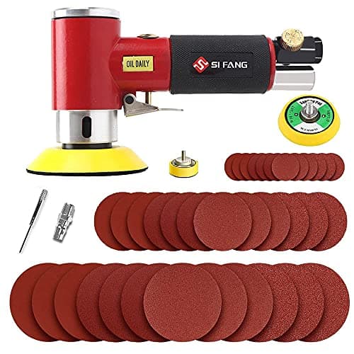 Image of SI FANG 51Pcs Mini Air Sander Kit, Random Orbit Sander Air Polisher Tools with 1" 2" 3" Sanding Discs Buffing Pads Sets, Dual Action Sanding Machine Grinder for Detailing Polishing, Wood Sanding(Red)