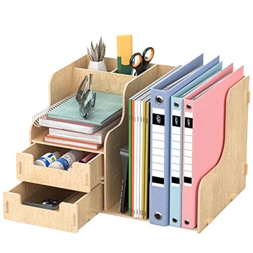 Image of jopoo Office Wooden Desk Tidy Organiser Multifunctional Stationary Storage