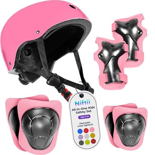 Image of Niftii Kids Helmet with Pads - Adjustable Multi-Sport Complete Safety Gear for Cycling, Skateboarding & Scooting, Ideal for Boys & Girls Ages 3-15 Kids Bike Helmet Set, Pink