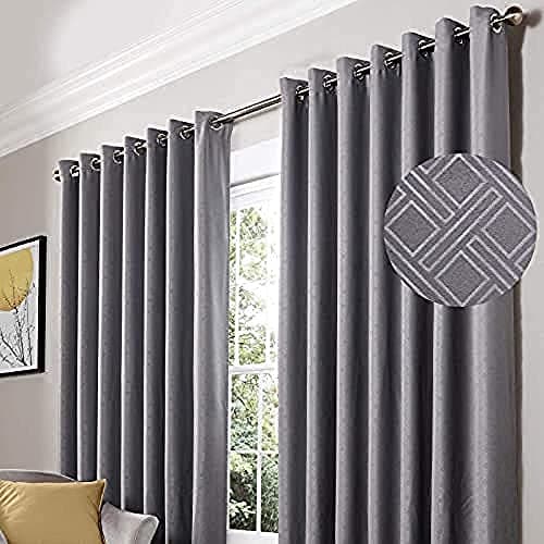 Image of Alan Symonds Diamond Blackout Ring Top Eyelet Thermally Efficient Curtains - Silver (90" x 90" [229x229cm])