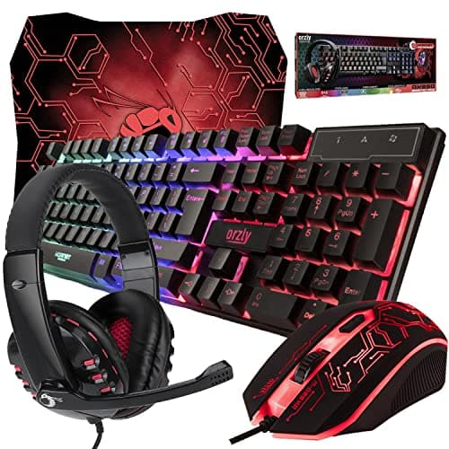 Image of Gaming Keyboard and Mouse and Mouse pad and Gaming Headset, Wired LED RGB Backlight Bundle for PC Gamers Users - 4 in 1 Gift Box Edition Hornet RX-250