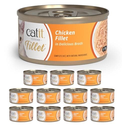 Image of Catit Cuisine Fillet, Real Chicken Fillet in Broth, Grain Free Wet Cat Food for Adult Cats, High Meat Tinned Cat Food in Broth 12 pack