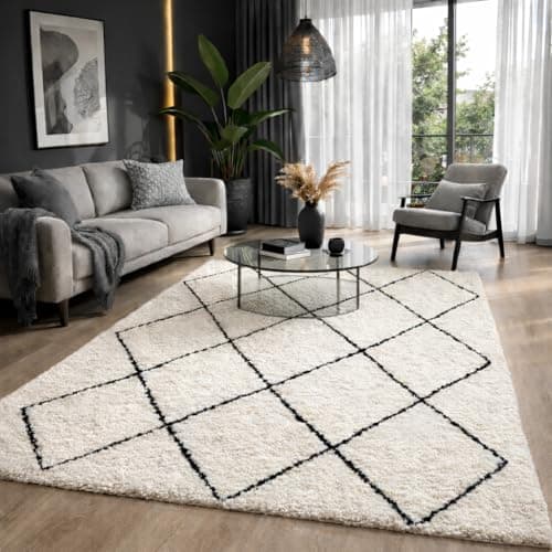Image of the carpet Bahar Shaggy Elegant Living Room Rug, Long Pile, Soft and Easy-Care, Cream/Black, 160 x 230 cm