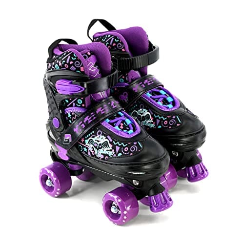 Image of 4 Wheel Adjustable Quad Roller Skates Kids Boots Childrens Rollerskates (Purple, Medium/UK 2-4/)