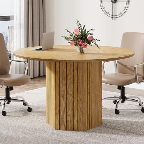 Image of Tribesigns Round Conference Table, 47-Inch Wood Modern Meeting Table for 4-6 People for Conference Room, Meeting Room, Office, Business, Training, Seminar, Light Brown