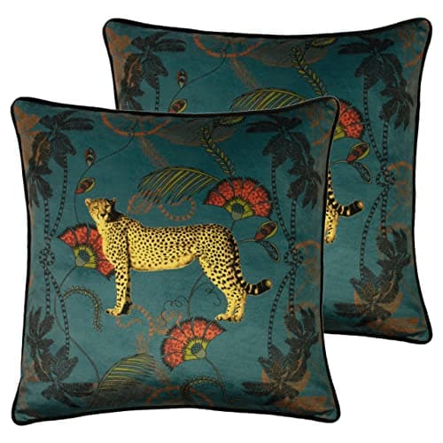 Image of Paoletti Tropica Cheetah Polyester Filled Cushions (Twin Pack), Polyester, Teal