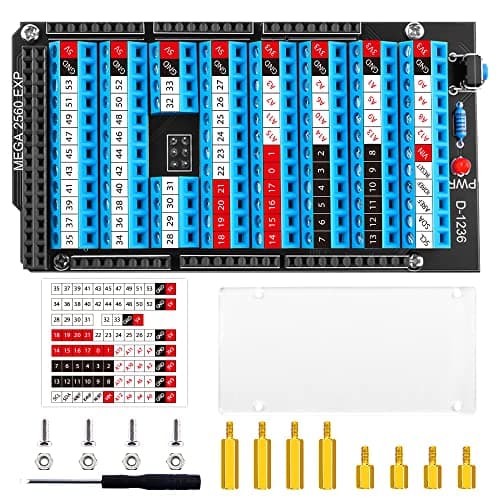 Image of GeeekPi MEGA 2560 R3 Terminal Block Breakout Board HAT with Reset Button and LED Indicator, GPIO Expansion Board Breakout Module for Arduino MEGA 2560 R3