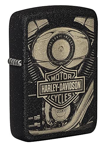 Image of Zippo Windproof Lighter - Harley Davidson - 1941 Replica with Black Crackle Finish - Refillable - Reusable - Windproof Design - Gift Box - Metal - Made in USA