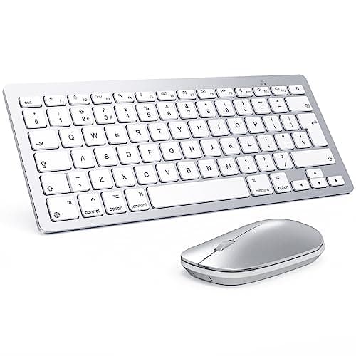 Image of Bluetooth Keyboard and Mouse Set for Mac, OMOTON Ultra-Slim Wireless Keyboard and Mouse Combo for Apple Mac, MacBook Pro/Air, iMac, Mac Mini,Battery-powered, QWERTY UK Layout, Silver