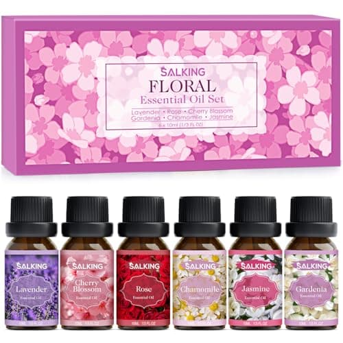 Image of SALKING Essential Oils Set, 100% Pure Fragrance Oil AromatherapyGift, Premium Scented Oils for Diffusers 6 x 10 ML - Lavender, Rose, Jasmine, Cherry Blossom, Gardenia, Chamomile, Pink