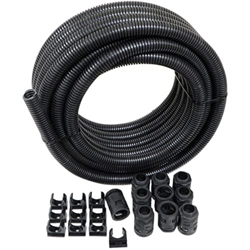 Image of 10mtr 20mm Black Flexible Conduit with Glands and Clips for Cable Protection Indoor or Outdoor Contractor Pack