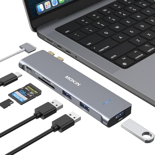 Image of MOKiN USB C Adapter for MacBook Air, MacBook Pro Adapter Multiport Accessories, 6 IN 2 Mac USB Adapter with Thunderbolt 3(PD 100W/40Gbps Data), USB 3.0, SD/TF, USB C Hub for MacBook Pro Air 2024/2023
