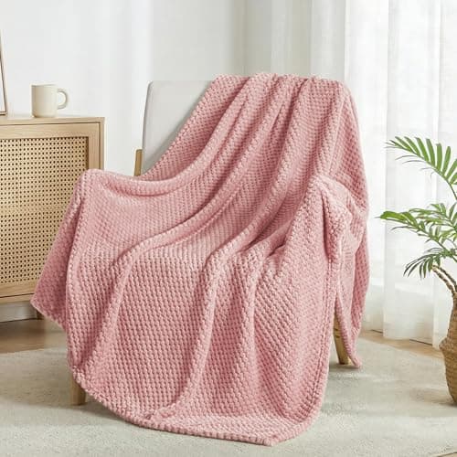 Image of Exclusivo Mezcla Fleece Throw Blanket Extra Large, Super Soft and Warm Blankets for Couch, Sofa and Bed Waffle Textured, Cozy, Fuzzy and Lightweight,Dusty Pink, 127x178 CM