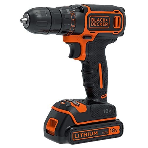 Image of BLACK+DECKER 18 V Cordless Drill Driver with 1.5Ah Lithium Ion Battery ,Black/Orange,BDCDC18-GB