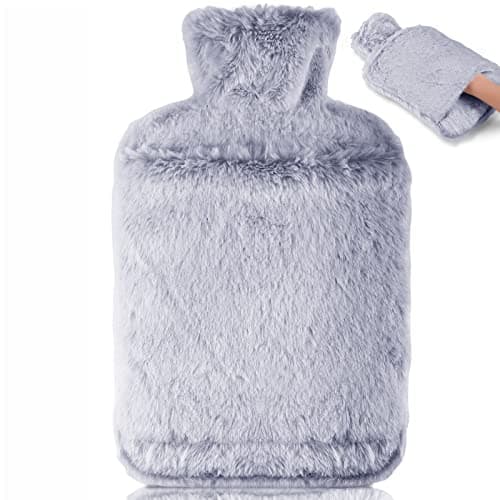 Image of BOLEi Hot Water Bottle with Luxury Cosy Faux Fur Cover,2L Leakproof Large Hot Water Bag for Neck,Shoulder,Hand Feet Warmer,Gifts for Women,Men(Blue)
