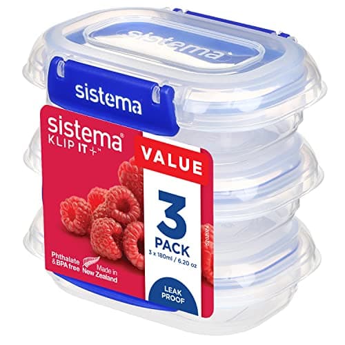 Image of Sistema KLIP IT PLUS Food Storage Containers | 180 ml | 3 Piece Airtight Containers Set | Leak-Proof Seal | Easy Locking Clips | BPA-Free