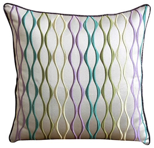 Image of The HomeCentric Multi Color Cushion Cover Couch, Multicolor Embroidered Pack of 2, 45x45 cm (18"x18") Jacquard Cushion Cover Couch, Contemporary Cushion Cover, Striped - Multicolor Waves