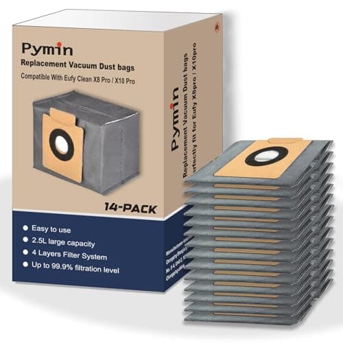Image of Pymin 14 Pack Replacement Dust Bag Compatible With Eufy Clean X10 Pro Omni & X8 Pro & X8 Pro SES Robot Vacuum Self-Empty Station,2.5L large capacity with 4-Layer Replcement Bags
