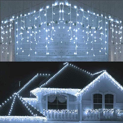 Image of SHATCHI 240LEDs Waterfall Icicle Christmas Lights Cool White - Multifunction 8 Modes, Timer Clear Cable Indoor/Outdoor Low Voltage Waterproof Curtain Light Christmas Decoration