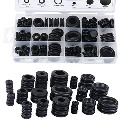 Image of 18 Sizes Grommets 125PCS Black Rubber Grommet Kit Electrical Gasket Ring Assortment Kit for Protecting Wires and Cables