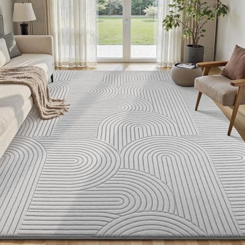 Image of Sour Lemon Rugs Living Room 140x200cm, Light Grey Soft Shaggy Rug for Bedroom, 3D Geometric Modern Short Pile Carpet, Extra Large Washable Anti Slip Area Rugs for Living Room Kids Room, Non Shedding