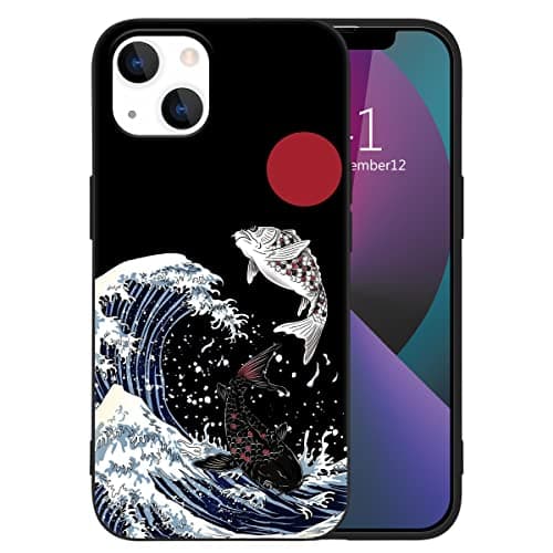Image of MAYCARI Cute Funny Great Wave of Kanagawa Phone Case for iPhone 7/8/SE 2020, Black Liquid Silicone Girly Cases,Cartoon Soft Gel Rubber Full-Body Protective Microfiber Lining Shockproof Cover