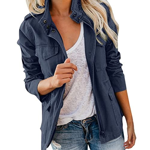 Image of Ladies jacket Womens Jacket ladies Utility Jackets Stand-Up Collar Parka Lightweight with Multiple Pockets Summer Autumn