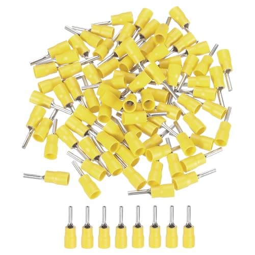 Image of sourcing map 100 Pcs Insulated Pin Electrical Wire Connectors Wire Terminals Wire Crimp Connector Kit 14-10 AWG for Electrical Projects Industrial Chemical Industry, Yellow