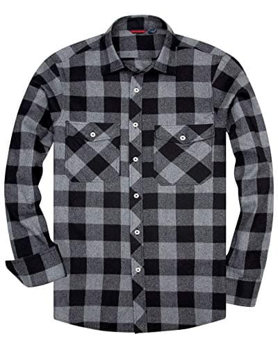 Image of siliteelon Flannel Shirt Men Cotton Country Checked Men's Shirt Grey Regular fit Plaid Shirt Casual Lumberjack Shirt for Men Western Work