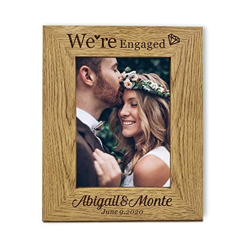 Image of Personalised Photo Frame Laser Engraved Wooden Photo Frames 4X6 Engagement Picture Frame 5x7 Personalised Engagement Gifts for Couple with Any Date Any Name Any Text (Portrait, Engaged)