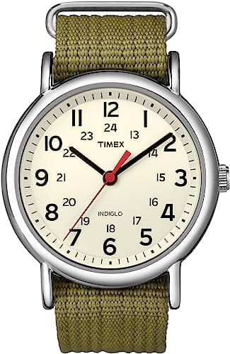 Image of Timex Unisex Watch T2N651PF with Cream Dial and Olive Nylon Strap