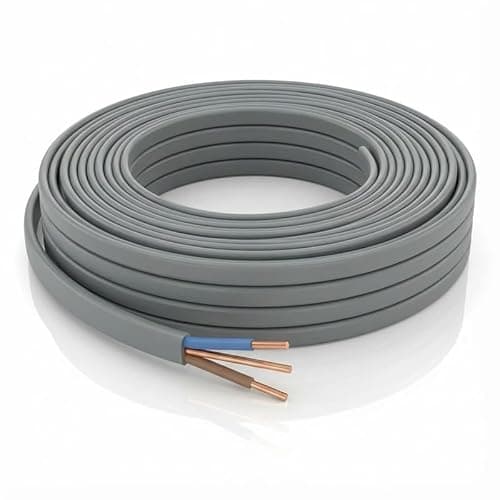 Image of LampStation 6242Y 2 Core 2.5mm 300/500V Grey Flat Twin and Earth Cable - PVC Electrical Wire for Lighting, Sockets, Cookers & Showers - BASEC Approved - BS 6004 - (Sockets) - 1 Metre