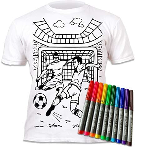 Image of Splat Planet Football T-Shirt for Kids, White, Unisex, Short Sleeve, Regular Fit, Reusable Coloring Activity (UK, Age, 5 Years, 6 Years, Regular, White)