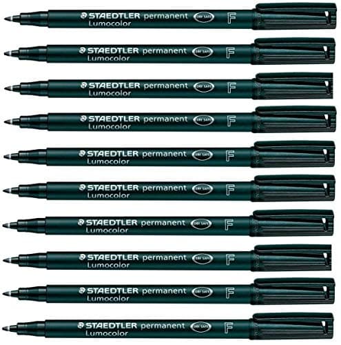 Image of Staedtler Lumocolor Black Fine Permanent Marker Pens Pack of 10 Waterproof Smudge Resistant Quick Dry CD DVD OHP