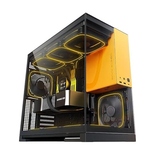 Image of Geometric Future M5 Tempered Glass Mid Tower, E-ATX/ATX Gaming Case, 1.2mm Steel, Type C, Toolless Panels, Support 420/360 Radiator, ARGB PWM 140m fan x 5 Pre-Installed, Black/Yellow, GEO-M5F-BY