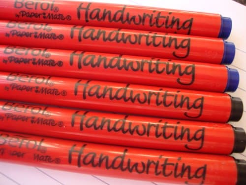Image of Berol Handwriting Pens 6 Pack MIXED (3 x Blue + 3 x Black)