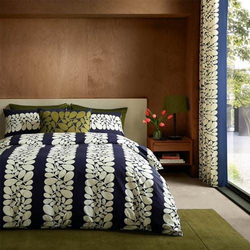 Image of Orla Kiely Bedding - Sycamore Stripe Space Blue 100% Cotton Duvet Cover Set (King Size Duvet Cover Set: 230cm x 220cm)