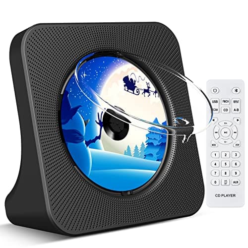 Image of KOVCDVI CD Player for Home Desktop CD Player with Speakers CD Players Bluetooth 5.0 with Remote Control Dust Cover Display FM Radio Timer USB AUX Headphone Port Black