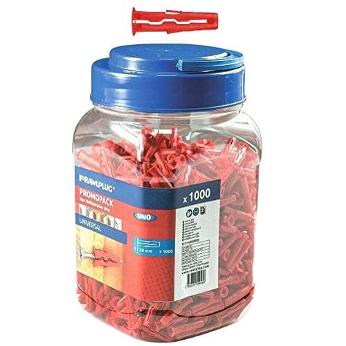 Image of Rawlplug Uno Universal Wall Plugs | Jar of 6 mm RED | Rawl Plugs for Plasterboard Masonry Brick Concrete | Solid Wall Plug Anti Rotation Features | Plasterboard Fixings Jar of 500,L