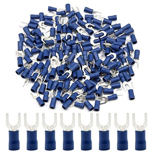 Image of Hocansen 100 Pieces Fork Wire Connectors Electrical Connectors Crimp Terminal Connectors（Blue/PF5)