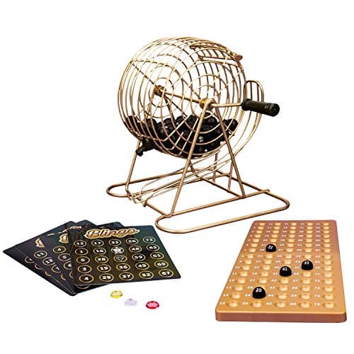 Image of Fizz Creations Blingo. Complete Bingo Game Set with a Bling Twist. Bingo Party Game for Family Fun. Metal Tombola Drum, 18 Bingo Cards, 150 Counters & 75 Numbered Balls.