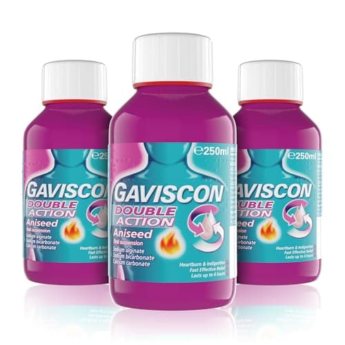 Image of Gaviscon Double Action Aniseed Liquid 250ml x 3 Bottles - Fast Heartburn & Indigestion Relief, Antacid for Effective Digestion, Nausea Aid