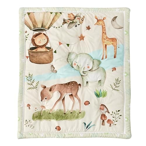 Image of beeweed Animal Themed Baby Toddler Blanket Quilt Cot Comforter Crib Baby Quilts for Boys and Girls Nursery Bed Throw Blanket 84x107cm, Lion, Giraffe, Elephant, Sika deer, Suitable for All Season