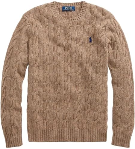 Image of Polo Ralph Lauren Mens Cable-Knit Cotton Sweater, Rl Brown Heather, Large