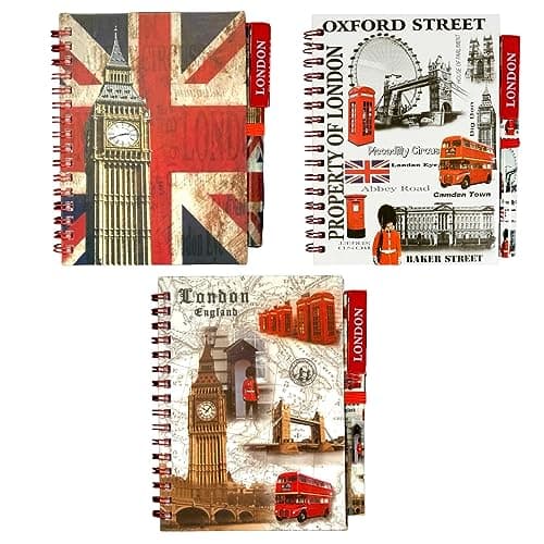 Image of Stationary 3 x London Souvenirs Notebook Pen - Notepad Pen - Union Jack British Gift Famous London Landmarks - UJ UK