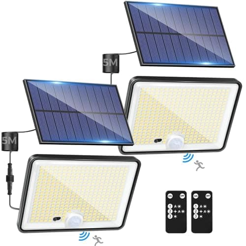 Image of LOTMOS Solar Lights Outdoor, 342LED Remote Solar Security Lights Outdoor Motion Sensor, 2 Pack 3 Modes Garden Light Solar Powered Waterproof Pir Flood Lighting for Yard Shed Garage Outside,Cool White